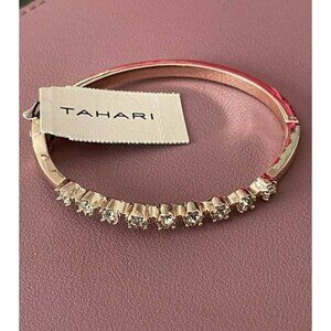 Tahari Rose-Gold Crystal Row Hinge Bangle Bracelet
